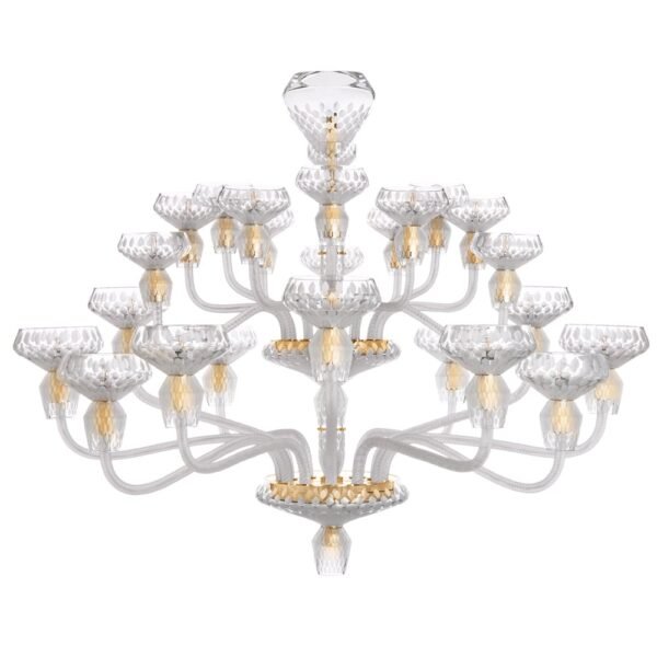 Saint-Louis Folia 24-Light Satin Crystal Chandelier Golden Finish